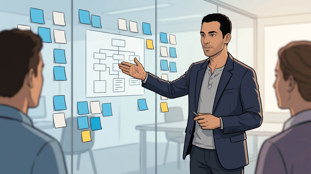 Consultant Versusmind animant un atelier de cadrage client